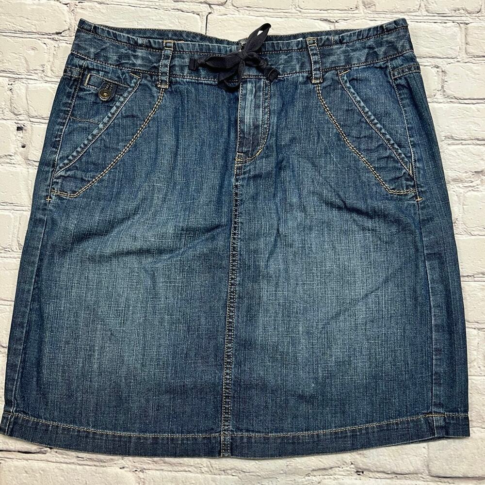 Eddie Bauer denim Jean Skirt size 8 100% Cotton Blue casual Drawstring A454